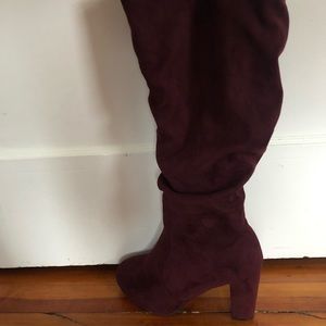 Torrid Burgundy Ruched Knee High Boots